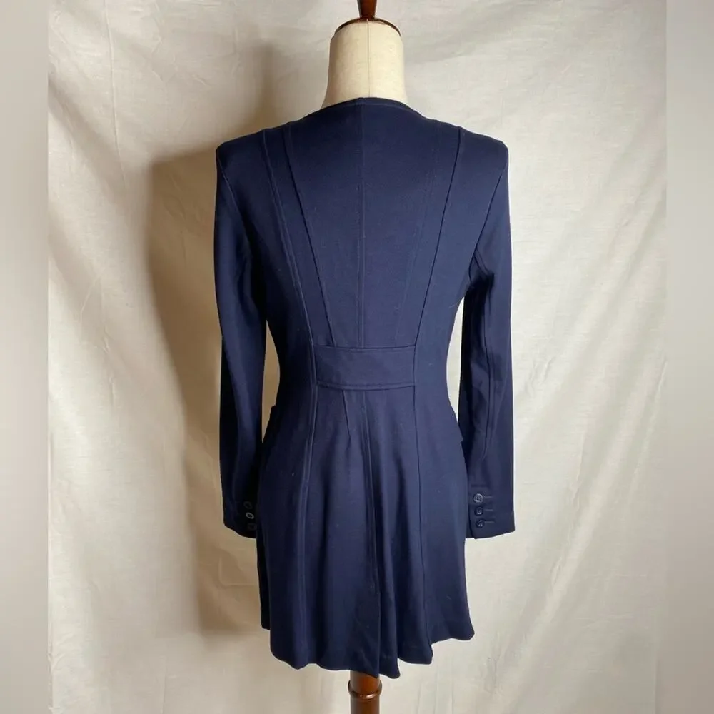 CABi Lido Thick Ponte Knit Longline Button Front Cardigan Navy‎ BlazerJacket sm